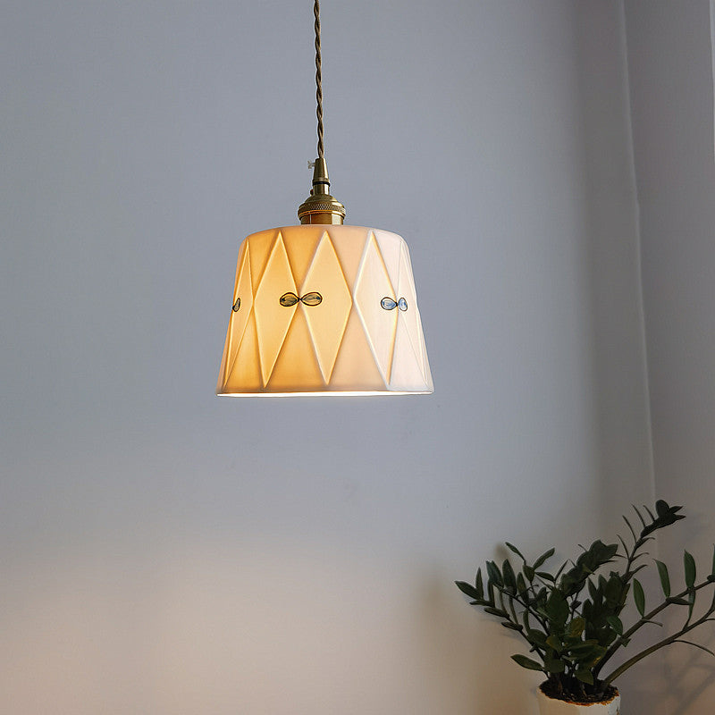 Traditional French Antique Brass Pendant Light - 1-Light Glazed Ceramic Fixture for Living Room