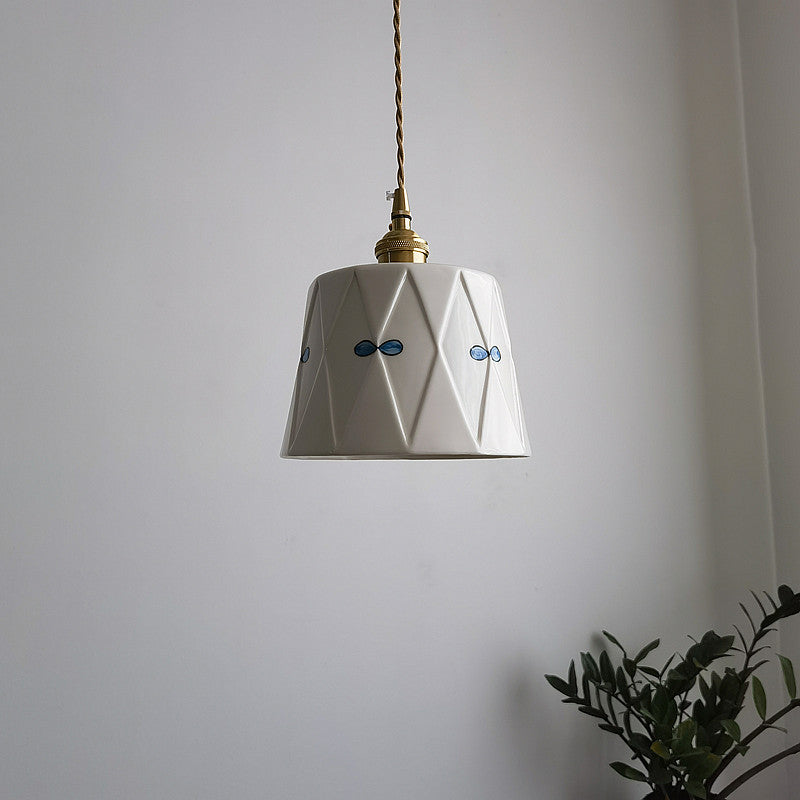 Traditional French Antique Brass Pendant Light - 1-Light Glazed Ceramic Fixture for Living Room