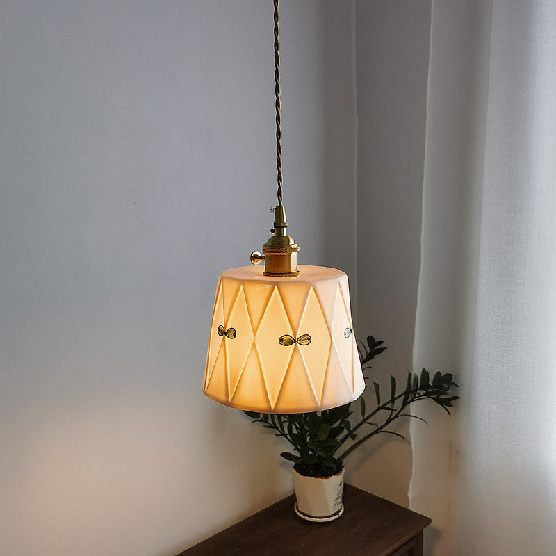 Traditional French Antique Brass Pendant Light - 1-Light Glazed Ceramic Fixture for Living Room