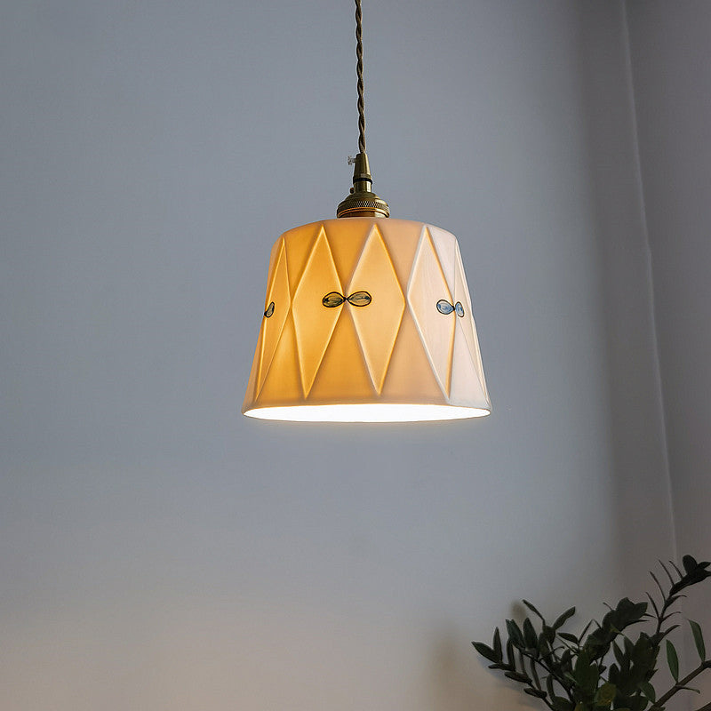 Traditional French Antique Brass Pendant Light - 1-Light Glazed Ceramic Fixture for Living Room