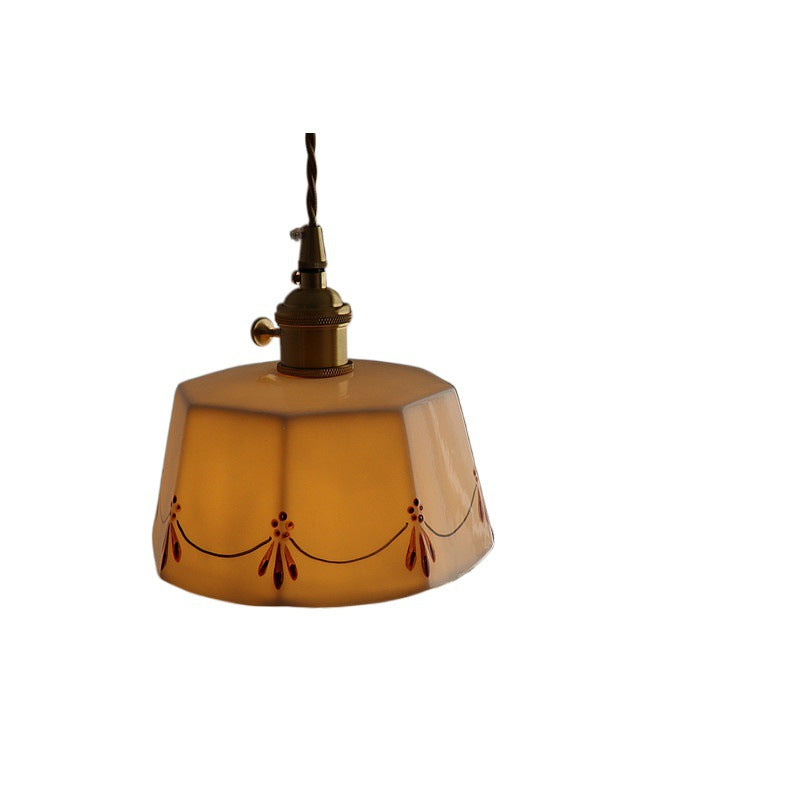 Traditional French Antique Brass Pendant Light - 1-Light Glazed Ceramic Fixture for Living Room