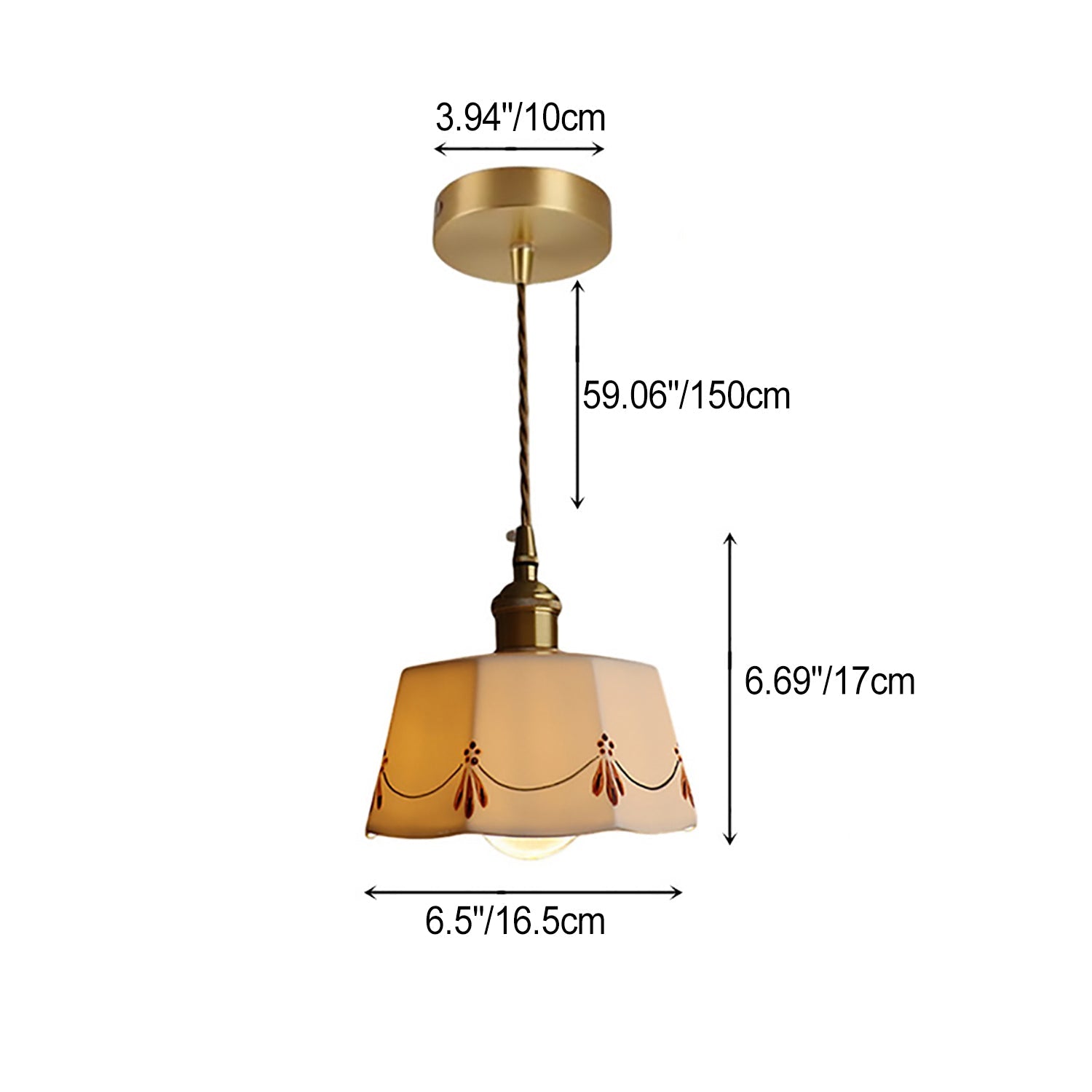 Traditional French Antique Brass Pendant Light - 1-Light Glazed Ceramic Fixture for Living Room