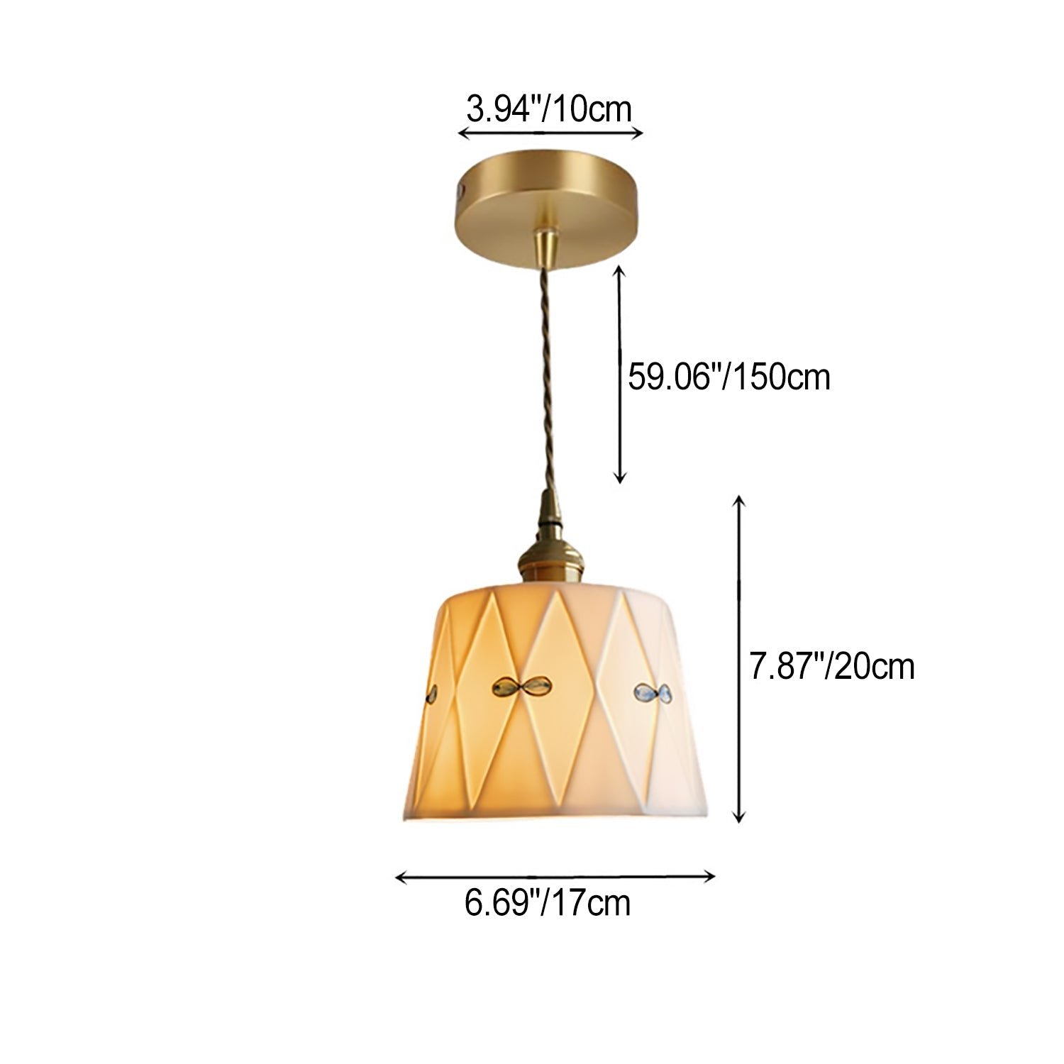 Traditional French Antique Brass Pendant Light - 1-Light Glazed Ceramic Fixture for Living Room