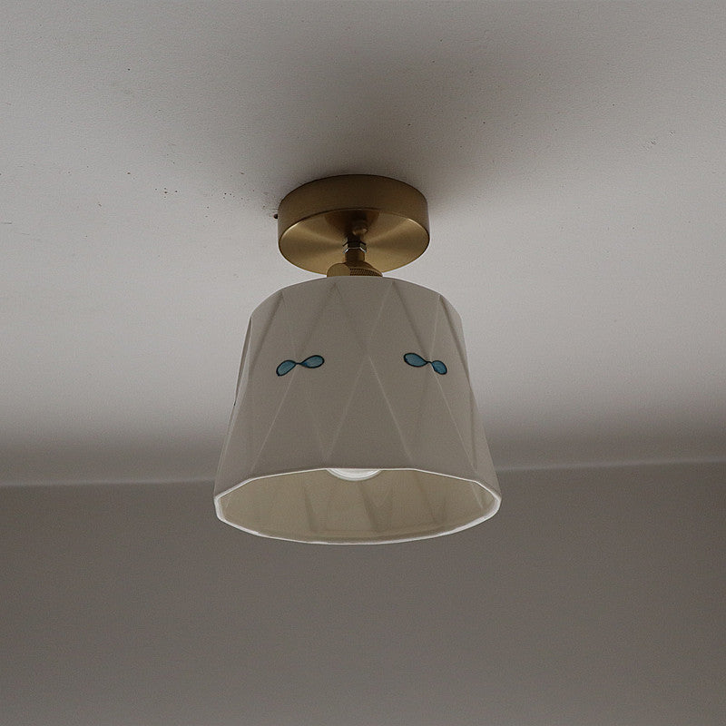 Traditional French Antique Brass Ceramic Semi-Flush Mount Ceiling Light - 1-Light Fixture for Living Room