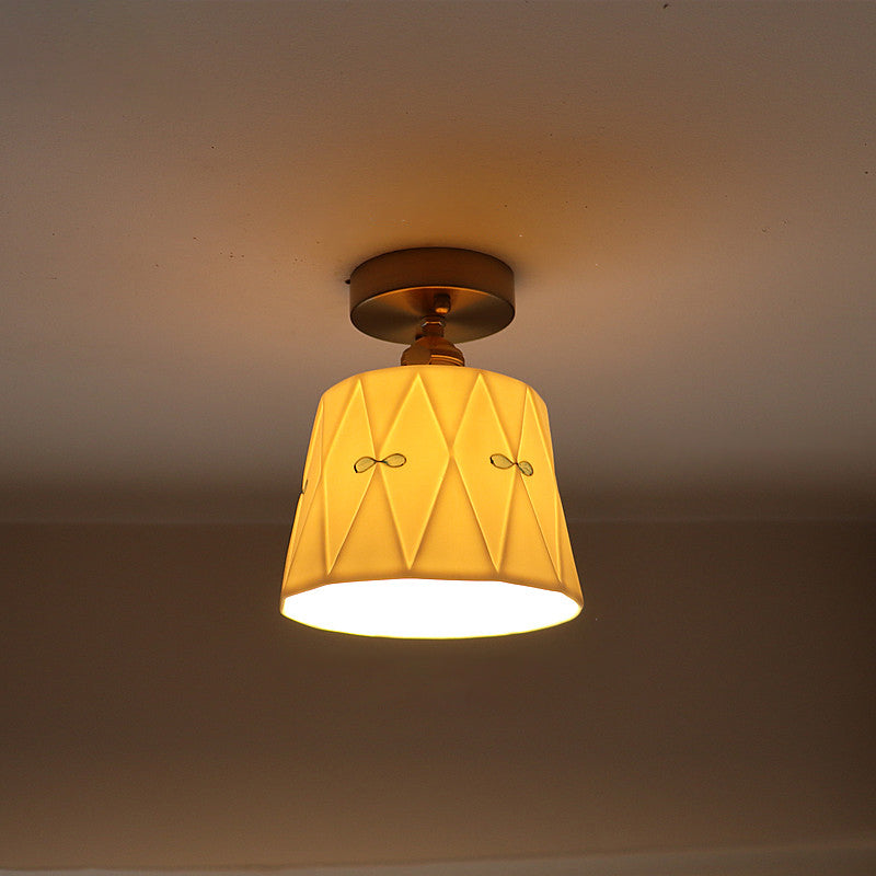 Traditional French Antique Brass Ceramic Semi-Flush Mount Ceiling Light - 1-Light Fixture for Living Room