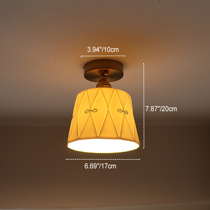 Traditional French Antique Brass Ceramic Semi-Flush Mount Ceiling Light - 1-Light Fixture for Living Room