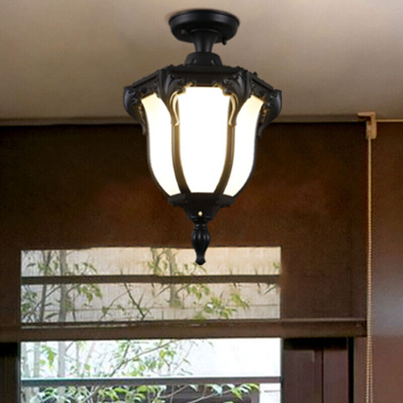 Vintage Aluminum Polygon Glass Outdoor Semi-Flush Ceiling Light - Waterproof Garden Fixture