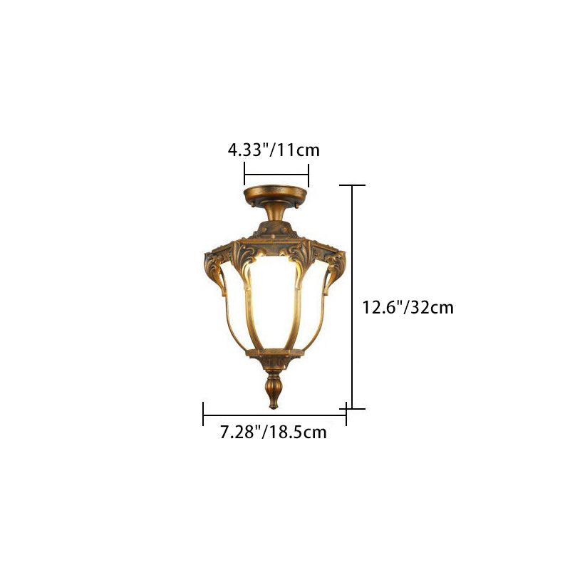 Vintage Aluminum Polygon Glass Outdoor Semi-Flush Ceiling Light - Waterproof Garden Fixture