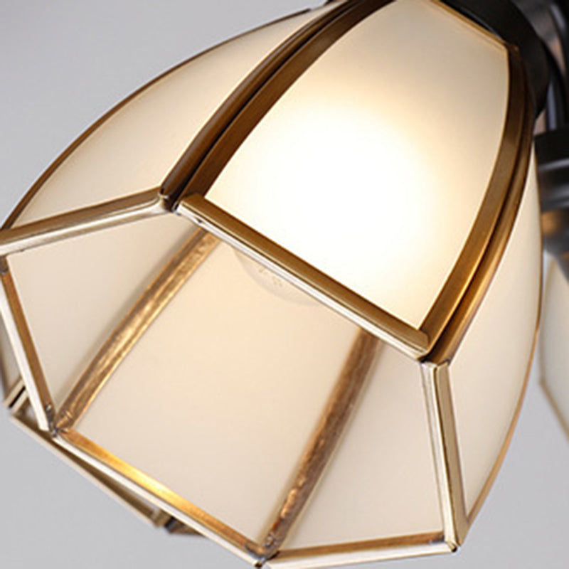 Traditional Retro Leaves Texture 3-Light Ceiling Fan with Hexagonal Shade Downrods for Living Room
