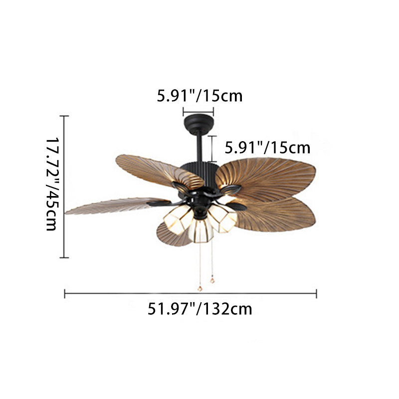 Traditional Retro Leaves Texture 3-Light Ceiling Fan with Hexagonal Shade Downrods for Living Room