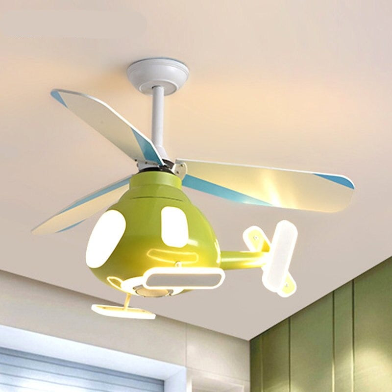 Contemporary Cartoon Helicopter Ceiling Fan Light for Kids, Acrylic LED Downrods, Bedroom Ceiling Lighting, Unique Children's Room Decor, Fun Kids' LED Fan Light Fixture, Modern Helicopter Design Ceiling Fan with Light, Aerodynamic Kids Room Illumination,