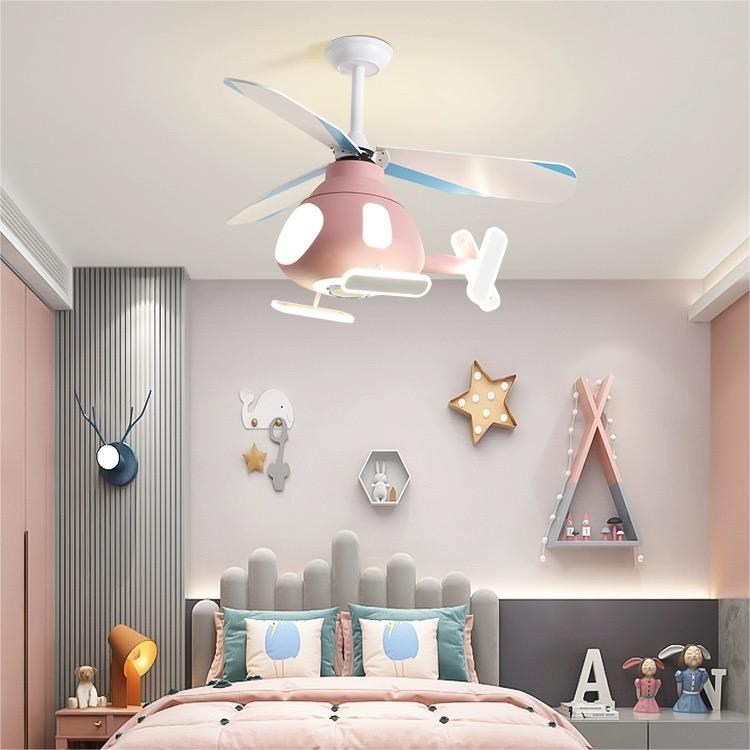 Contemporary Cartoon Helicopter Ceiling Fan Light - Iron Acrylic LED Kids Room Decor