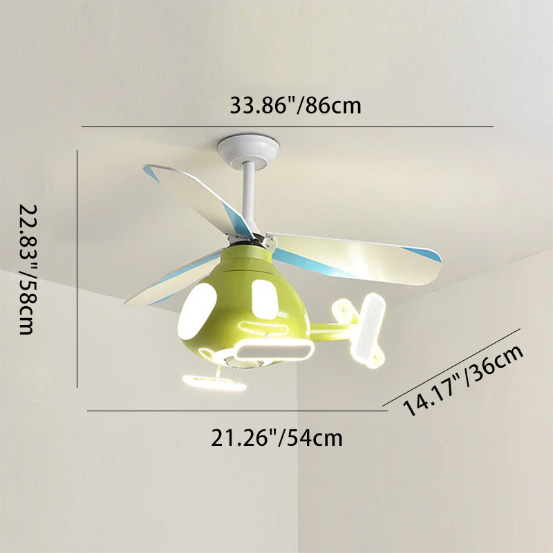 Contemporary Cartoon Helicopter Ceiling Fan Light - Iron Acrylic LED Kids Room Decor
