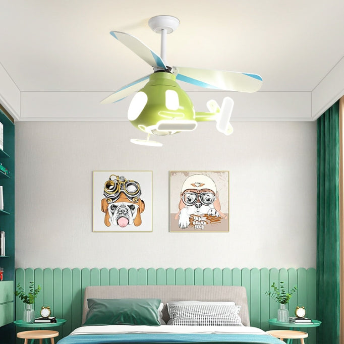 Contemporary Cartoon Helicopter Ceiling Fan Light for Kids, Acrylic LED Downrods, Bedroom Ceiling Lighting, Unique Children's Room Decor, Fun Kids' LED Fan Light Fixture, Modern Helicopter Design Ceiling Fan with Light, Aerodynamic Kids Room Illumination,