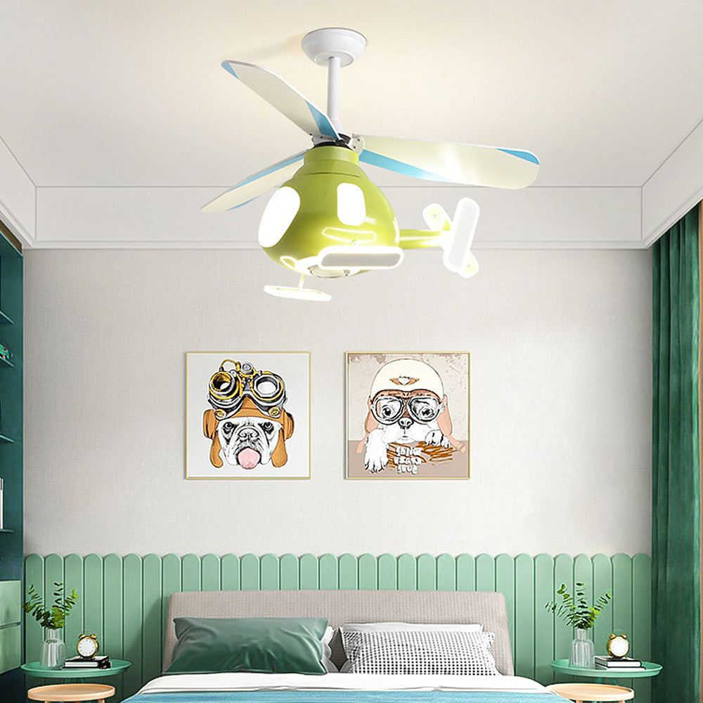 Contemporary Cartoon Helicopter Ceiling Fan Light - Iron Acrylic LED Kids Room Decor