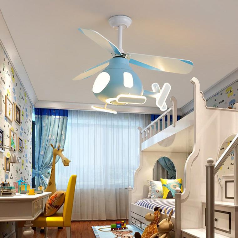 Contemporary Cartoon Helicopter Ceiling Fan Light for Kids, Acrylic LED Downrods, Bedroom Ceiling Lighting, Unique Children's Room Decor, Fun Kids' LED Fan Light Fixture, Modern Helicopter Design Ceiling Fan with Light, Aerodynamic Kids Room Illumination,