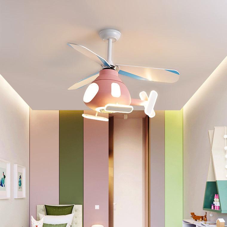 Contemporary Cartoon Helicopter Ceiling Fan Light - Iron Acrylic LED Kids Room Decor