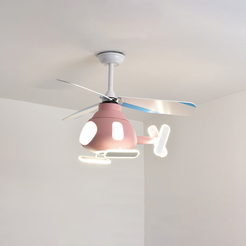 Contemporary Cartoon Helicopter Ceiling Fan Light - Iron Acrylic LED Kids Room Decor