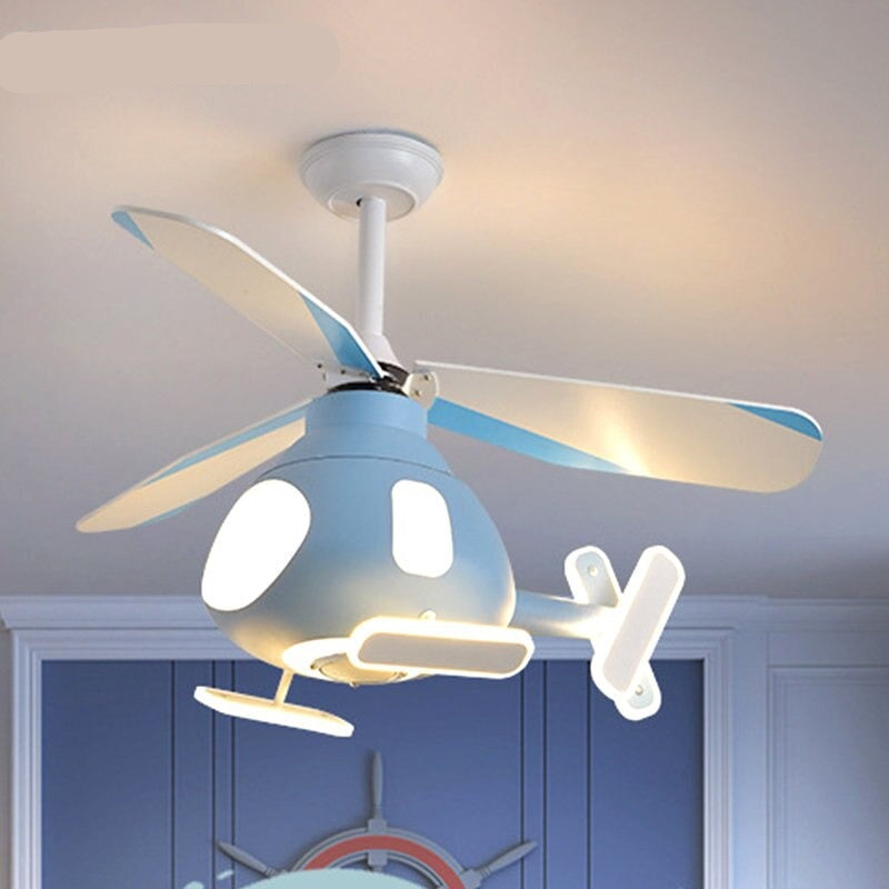 Contemporary Cartoon Helicopter Ceiling Fan Light - Iron Acrylic LED Kids Room Decor