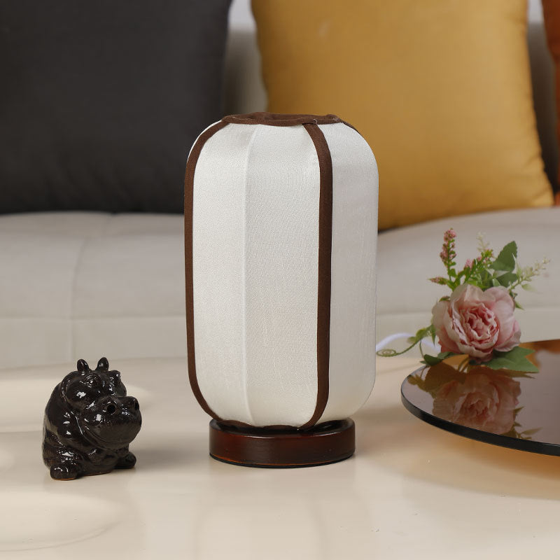 Traditional Chinese Fabric Cylinder Shade Wood Base 1-Light Table Lamp for Bedroom, Asian-Inspired Lighting, Elegant Nightstand Lamp, Modern Home Decor, Soft Ambient Illumination, Feng Shui Accent Lamp, Unique Gift Idea, Handcrafted Decorative Lighting