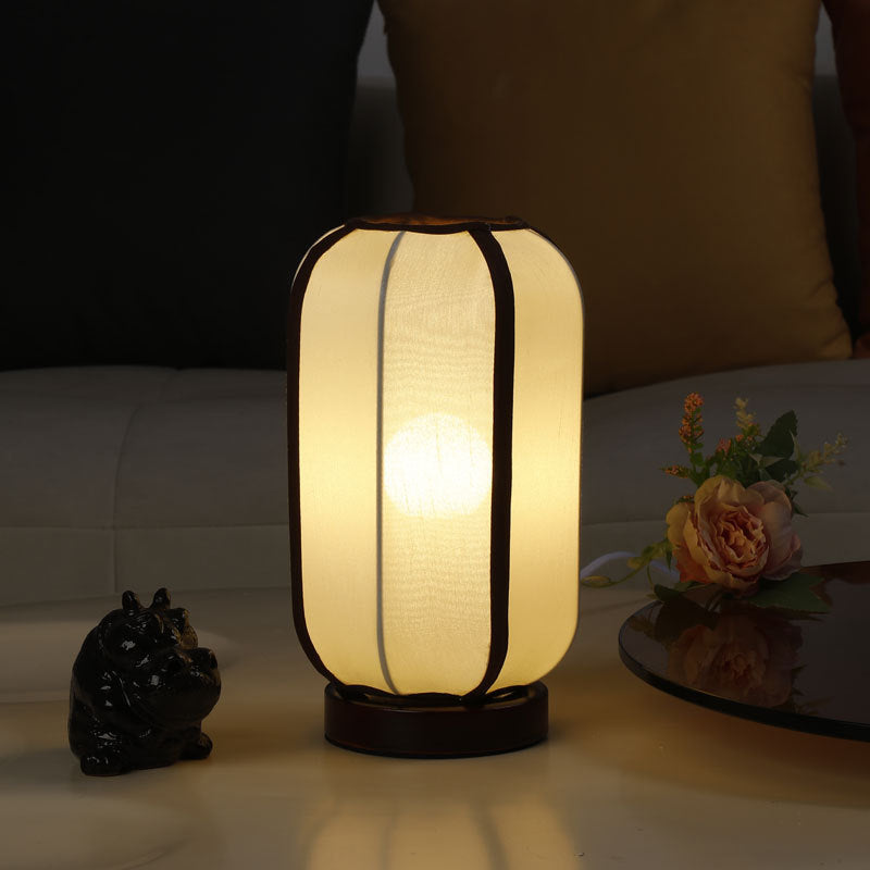 Traditional Chinese Fabric Cylinder Shade Wood Base 1-Light Table Lamp for Bedroom, Asian-Inspired Lighting, Elegant Nightstand Lamp, Modern Home Decor, Soft Ambient Illumination, Feng Shui Accent Lamp, Unique Gift Idea, Handcrafted Decorative Lighting