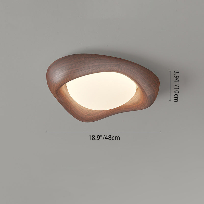 Contemporary Curved Iron PE Imitation Wood Grain LED Flush Mount Ceiling Light for Bedroom