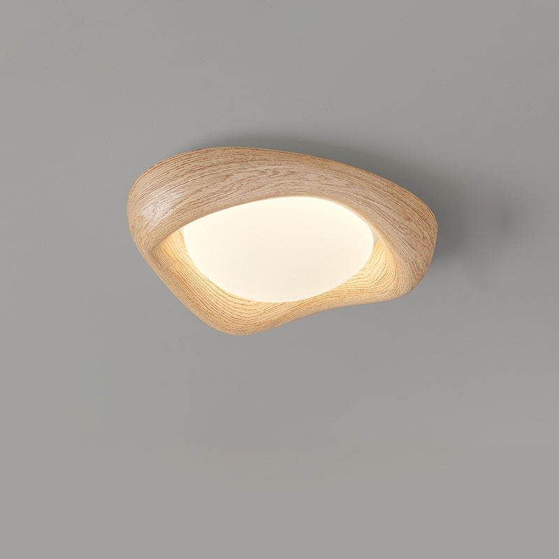 Contemporary Curved Iron PE Imitation Wood Grain LED Flush Mount Ceiling Light for Bedroom