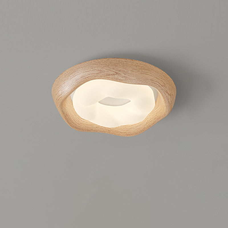 Contemporary Curved Iron PE Imitation Wood Grain LED Flush Mount Ceiling Light for Bedroom