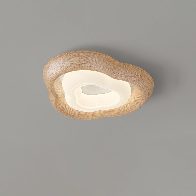 Contemporary Curved Iron PE Imitation Wood Grain LED Flush Mount Ceiling Light for Bedroom