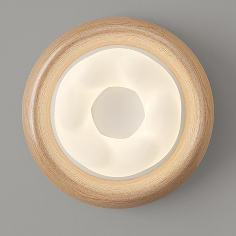 Contemporary Curved Iron PE Imitation Wood Grain LED Flush Mount Ceiling Light for Bedroom