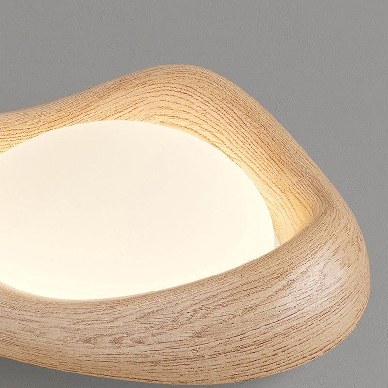 Contemporary Curved Iron PE Imitation Wood Grain LED Flush Mount Ceiling Light for Bedroom