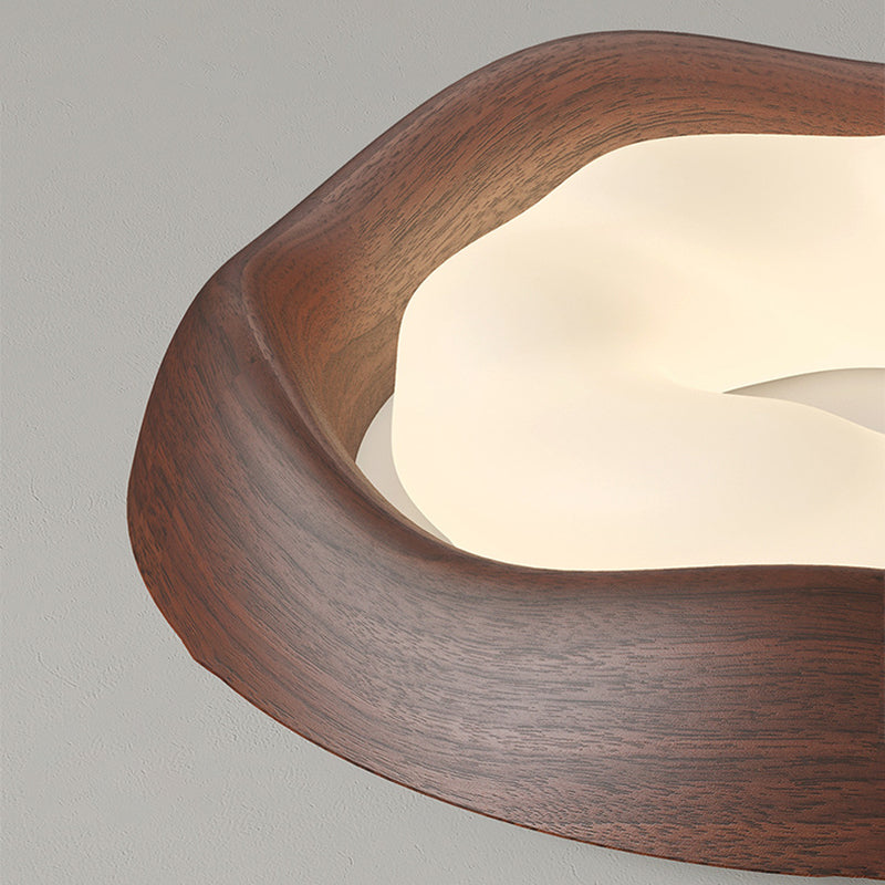 Contemporary Curved Iron PE Imitation Wood Grain LED Flush Mount Ceiling Light for Bedroom