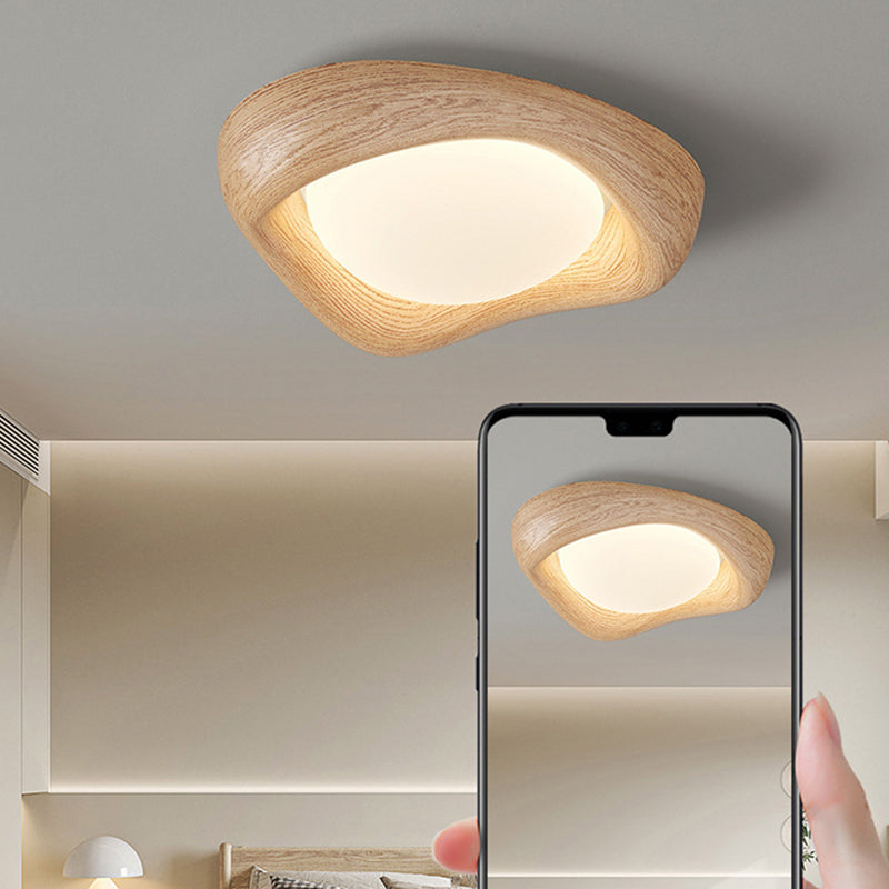 Contemporary Curved Iron PE Imitation Wood Grain LED Flush Mount Ceiling Light for Bedroom