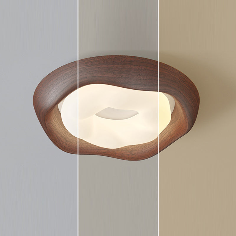 Contemporary Curved Iron PE Imitation Wood Grain LED Flush Mount Ceiling Light for Bedroom