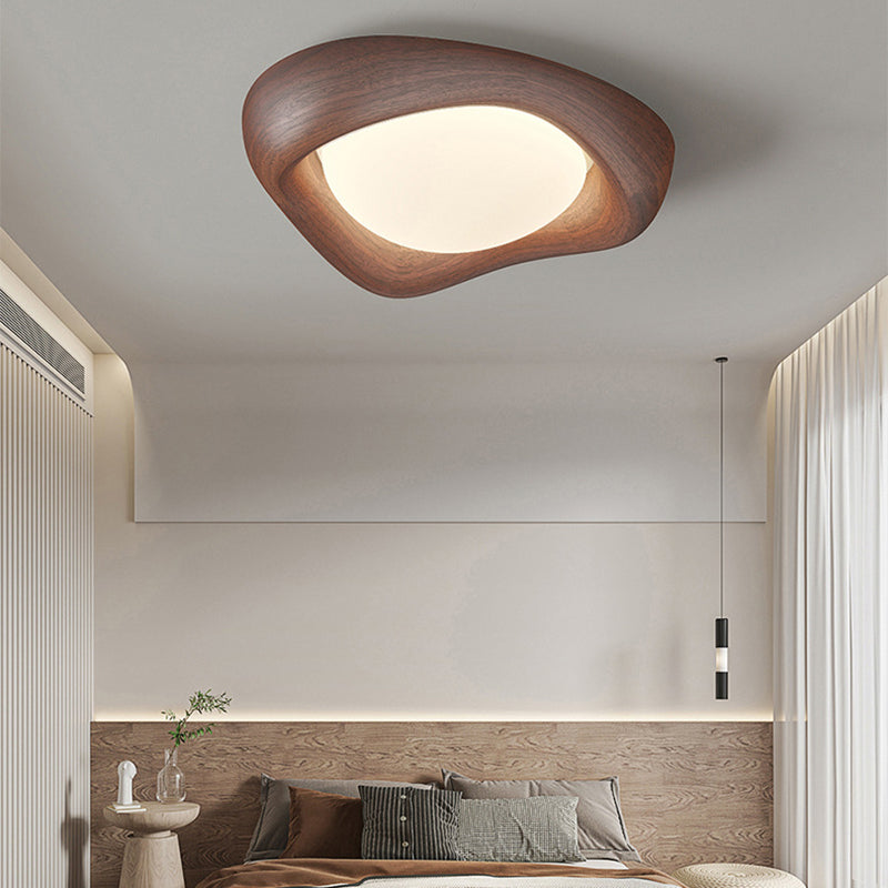 Contemporary Curved Iron PE Imitation Wood Grain LED Flush Mount Ceiling Light for Bedroom