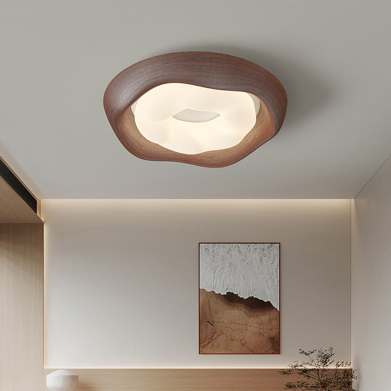Contemporary Curved Iron PE Imitation Wood Grain LED Flush Mount Ceiling Light for Bedroom