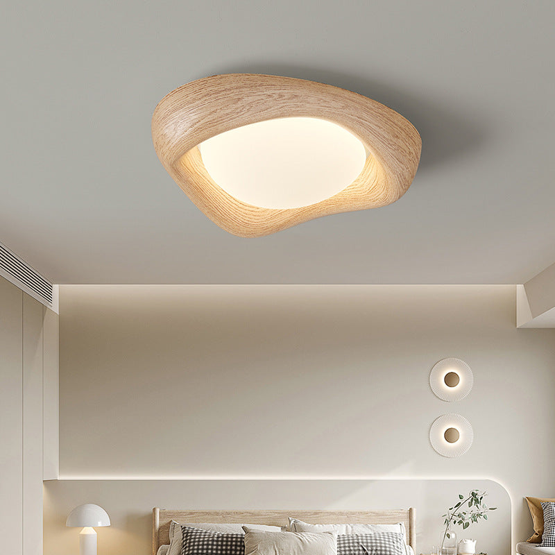 Contemporary Curved Iron PE Imitation Wood Grain LED Flush Mount Ceiling Light for Bedroom