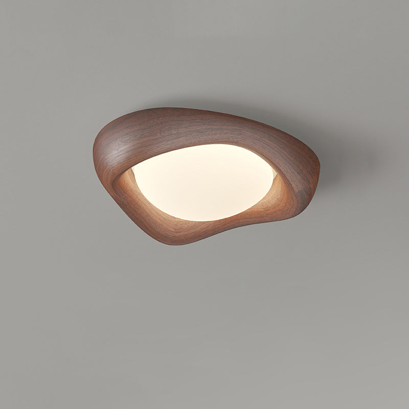 Contemporary Curved Iron PE Imitation Wood Grain LED Flush Mount Ceiling Light for Bedroom