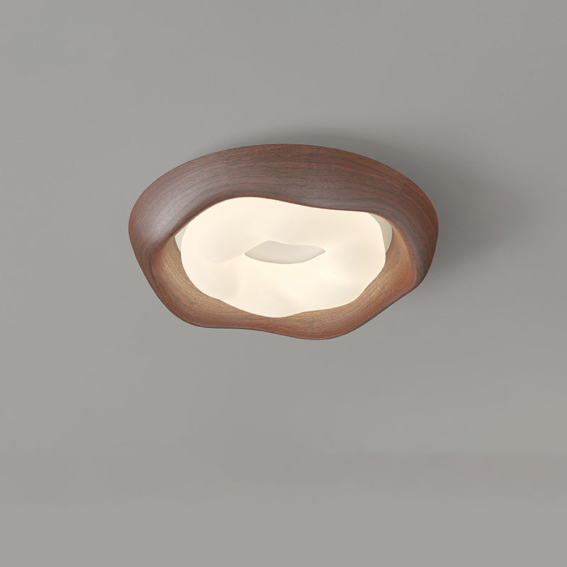 Contemporary Curved Iron PE Imitation Wood Grain LED Flush Mount Ceiling Light for Bedroom