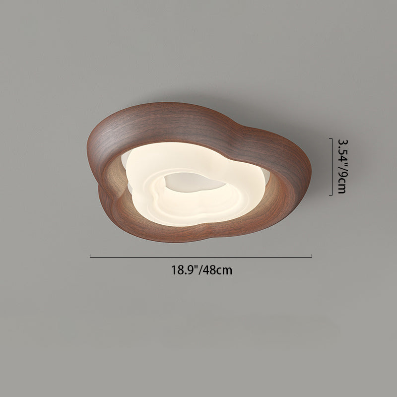 Contemporary Curved Iron PE Imitation Wood Grain LED Flush Mount Ceiling Light for Bedroom