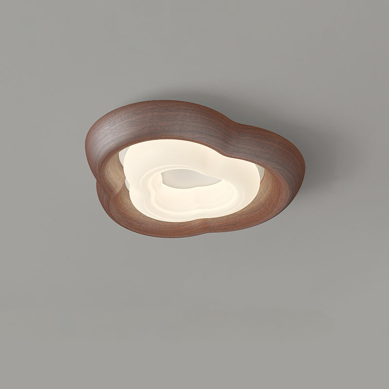 Contemporary Curved Iron PE Imitation Wood Grain LED Flush Mount Ceiling Light for Bedroom
