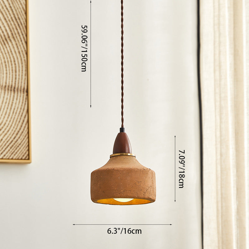 Traditional Japanese Wood Ceramic Pendant Light for Living Room - 1-Light Round Shade