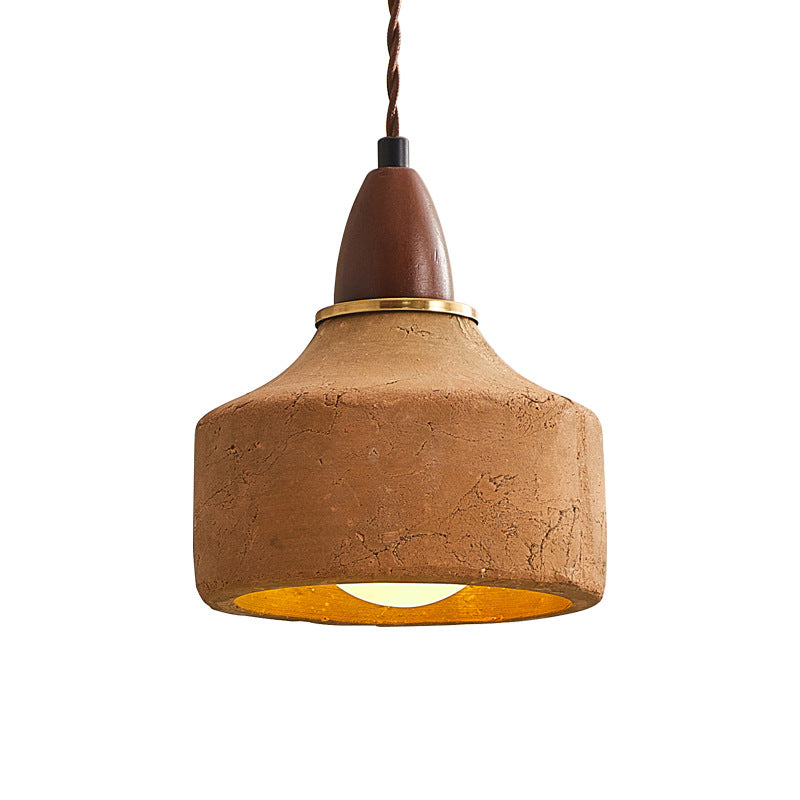 Traditional Japanese Wood Ceramic Pendant Light for Living Room - 1-Light Round Shade
