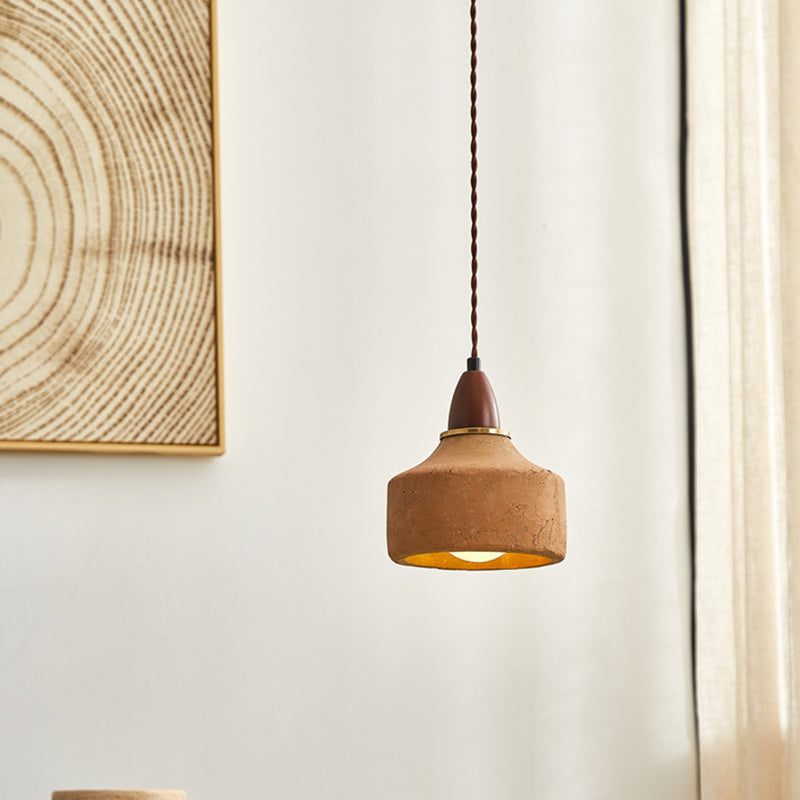 Traditional Japanese Wood Ceramic Pendant Light for Living Room - 1-Light Round Shade