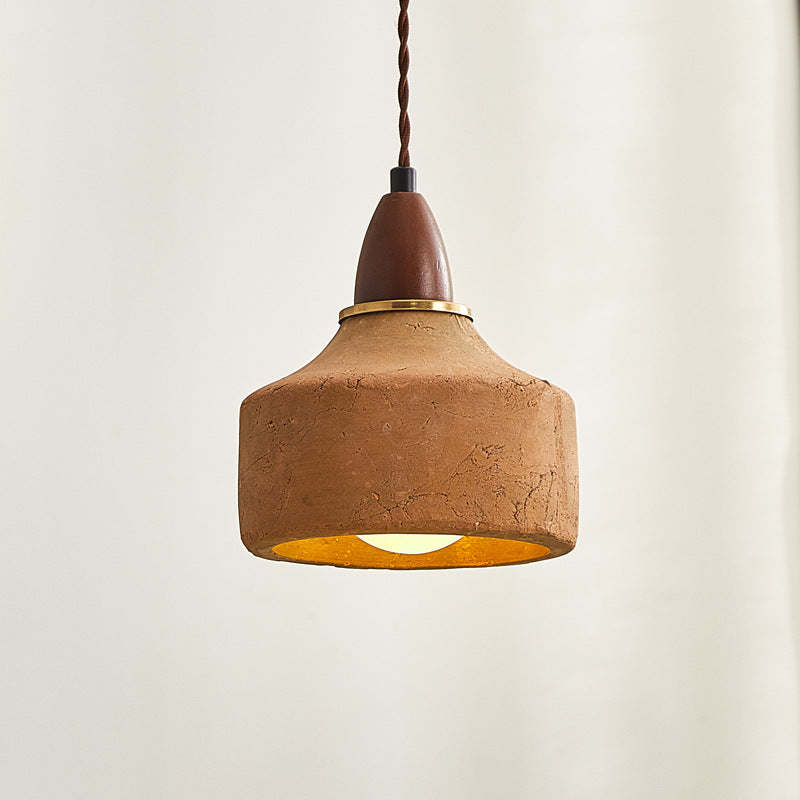 Traditional Japanese Wood Ceramic Pendant Light for Living Room - 1-Light Round Shade