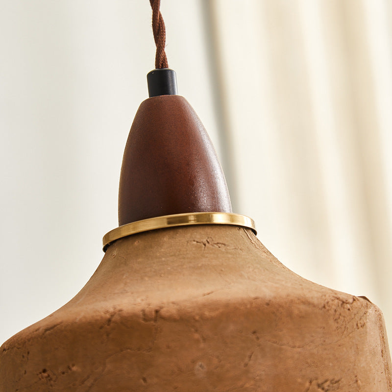 Traditional Japanese Wood Ceramic Pendant Light for Living Room - 1-Light Round Shade