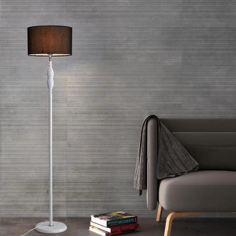 Vintage Fabric Cylinder Floor Lamp - 1-Light Iron Base for Living Room
