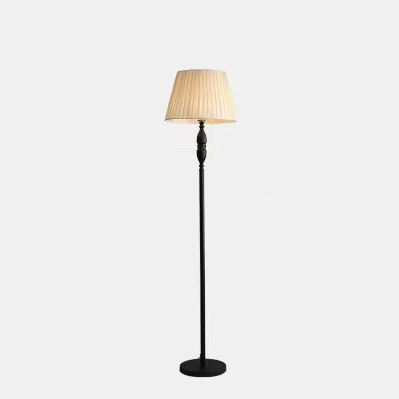 Vintage Fabric Cylinder Floor Lamp - 1-Light Iron Base for Living Room