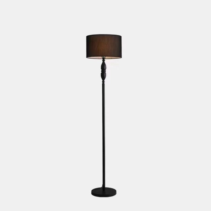 Vintage Fabric Cylinder Floor Lamp - 1-Light Iron Base for Living Room