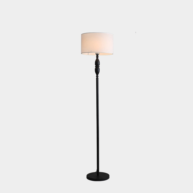Vintage Fabric Cylinder Floor Lamp - 1-Light Iron Base for Living Room